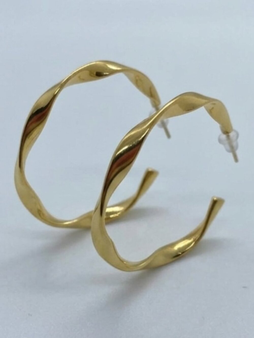 Gold Twisted Hoop Earrings Bold Medium Wave Wavy Statement Chunky Hoop C-Shaped